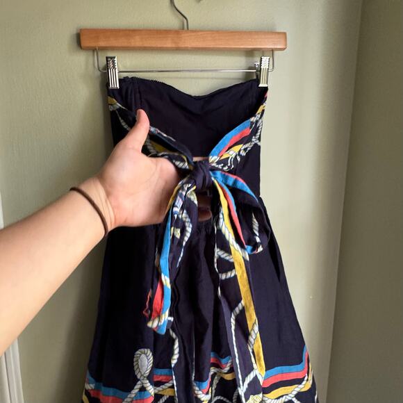 Anthropologie Wakana Koike Roped In Strapless Dress Navy Blue Nautical Sz 4 - Picture 7 of 9